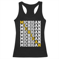 Michigan Fan Racerback Tank Top Yellow Bold Athletic Sport State Letters Game Day