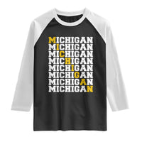 Michigan Fan Raglan Shirt Yellow Bold Athletic Sport State Letters Game Day