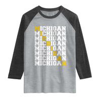 Michigan Fan Raglan Shirt Yellow Bold Athletic Sport State Letters Game Day