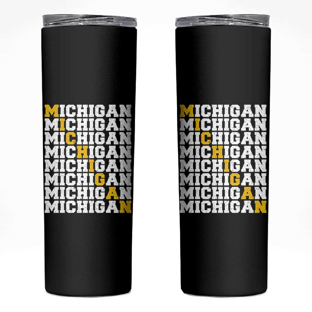 Michigan Fan Skinny Tumbler Yellow Bold Athletic Sport State Letters Game Day