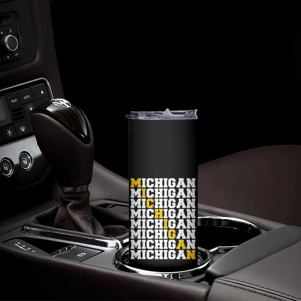 Michigan Fan Skinny Tumbler Yellow Bold Athletic Sport State Letters Game Day