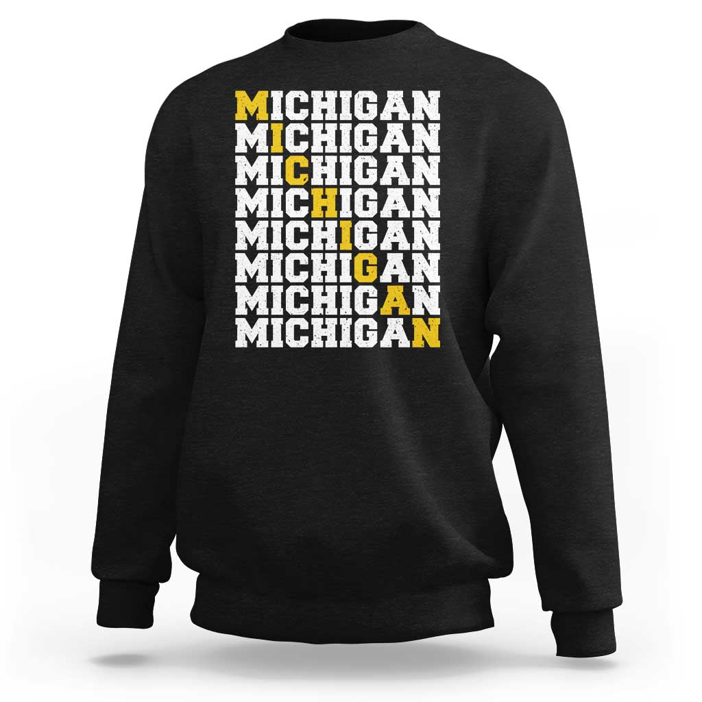 Michigan Fan Sweatshirt Yellow Bold Athletic Sport State Letters Game Day