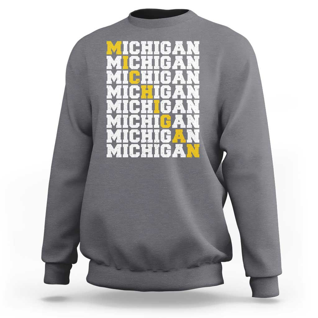 Michigan Fan Sweatshirt Yellow Bold Athletic Sport State Letters Game Day