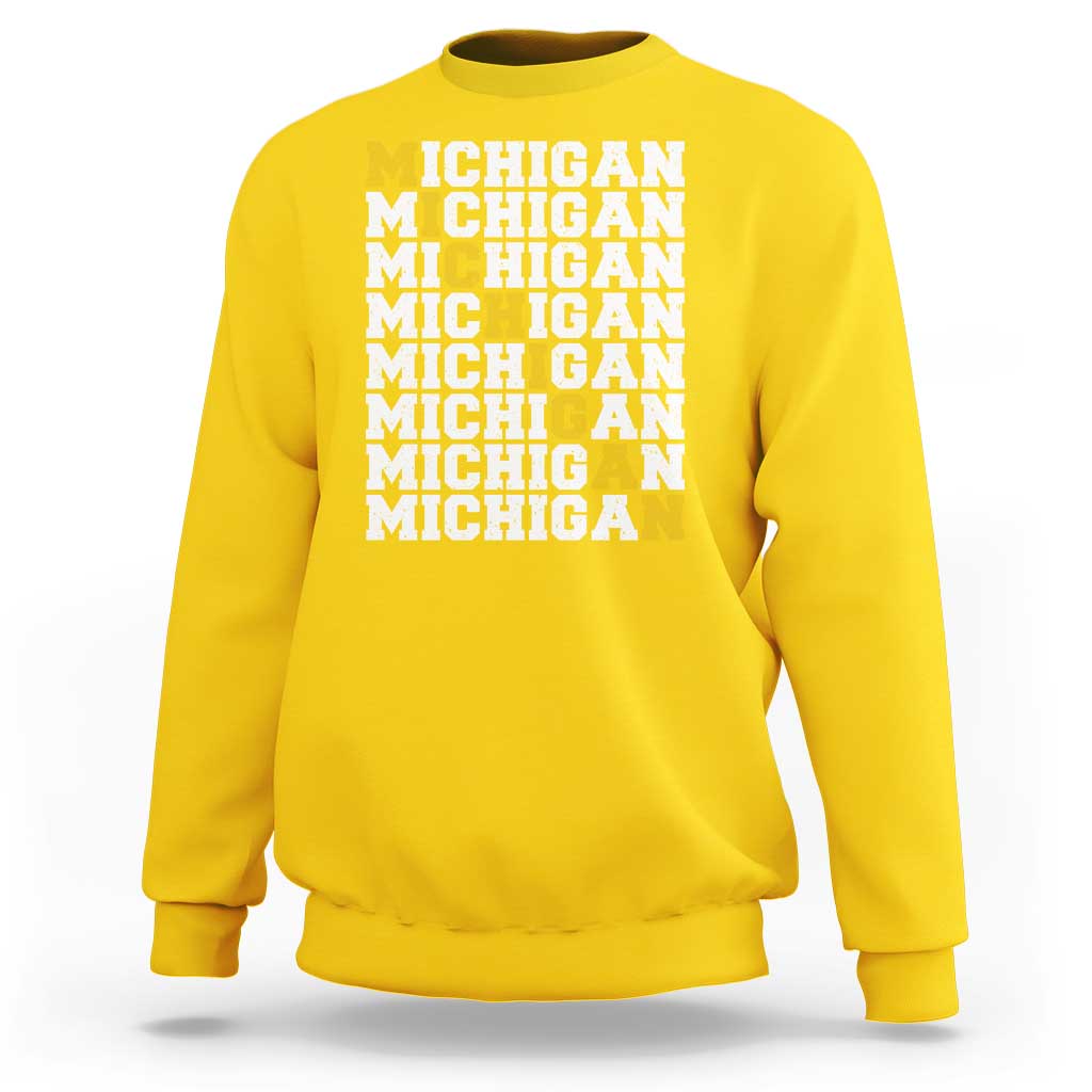 Michigan Fan Sweatshirt Yellow Bold Athletic Sport State Letters Game Day