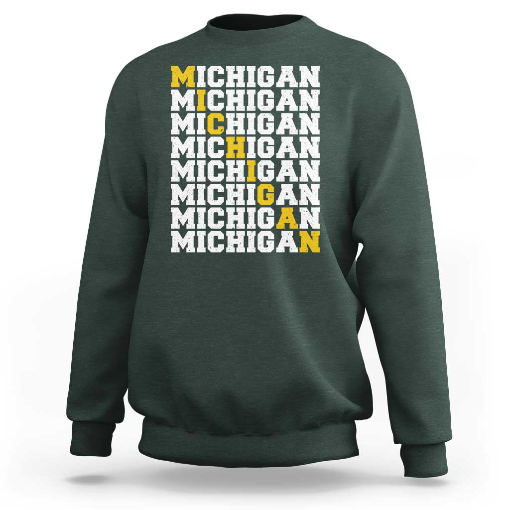 Michigan Fan Sweatshirt Yellow Bold Athletic Sport State Letters Game Day