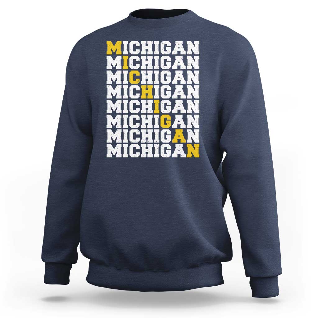 Michigan Fan Sweatshirt Yellow Bold Athletic Sport State Letters Game Day