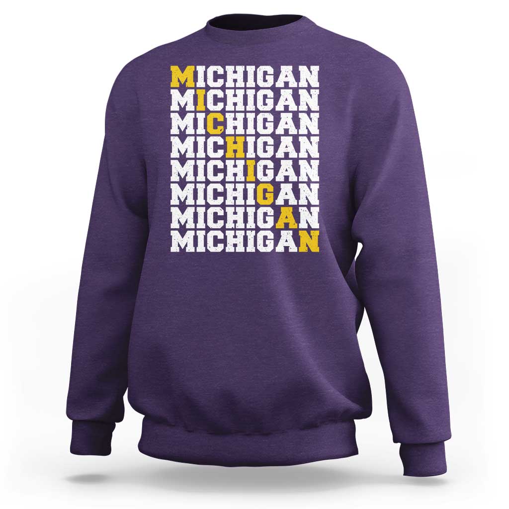 Michigan Fan Sweatshirt Yellow Bold Athletic Sport State Letters Game Day