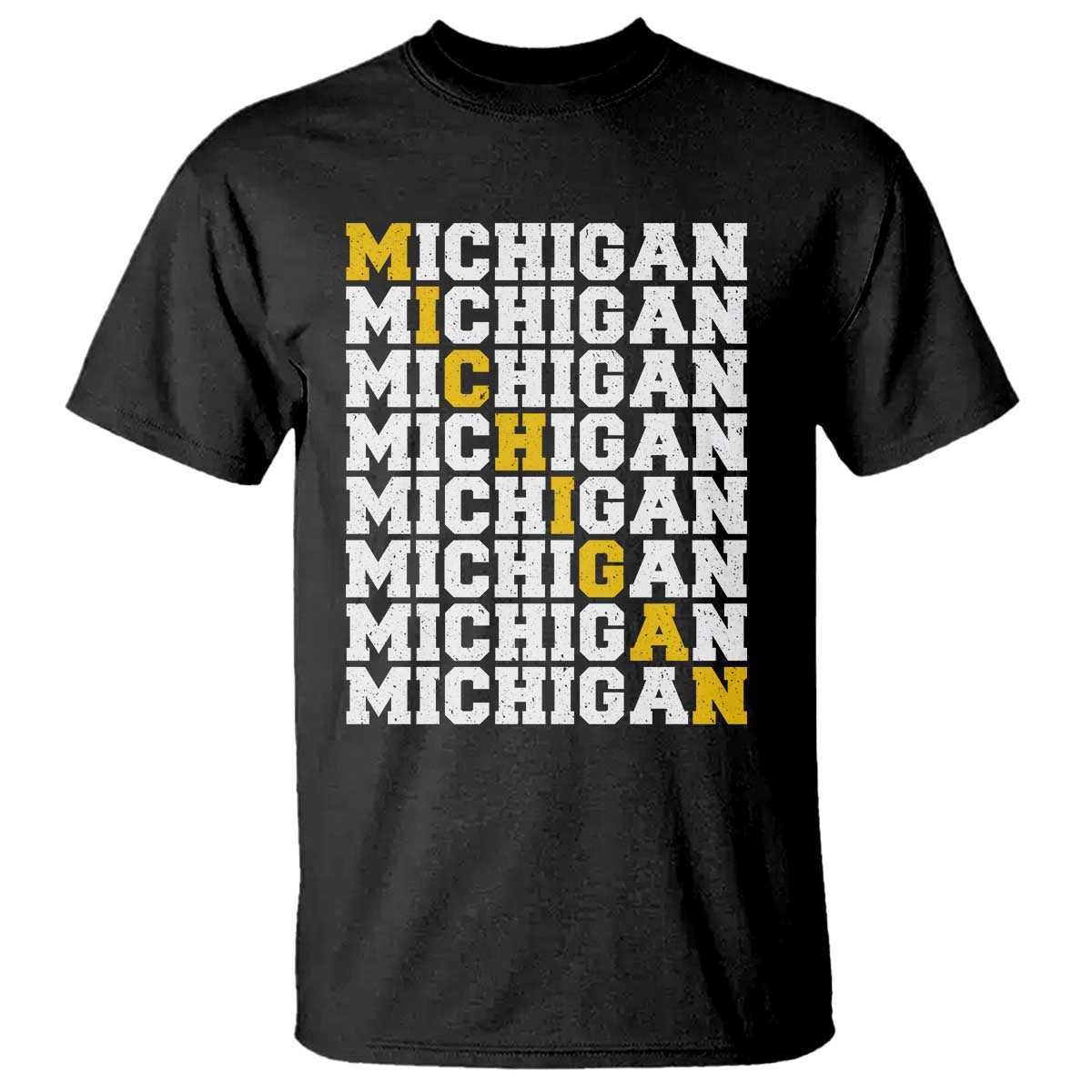 Michigan Fan T Shirt Yellow Bold Athletic Sport State Letters Game Day