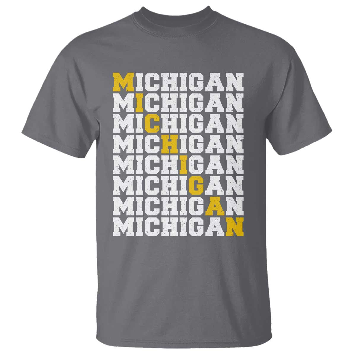 Michigan Fan T Shirt Yellow Bold Athletic Sport State Letters Game Day