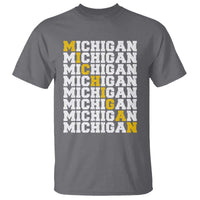 Michigan Fan T Shirt Yellow Bold Athletic Sport State Letters Game Day