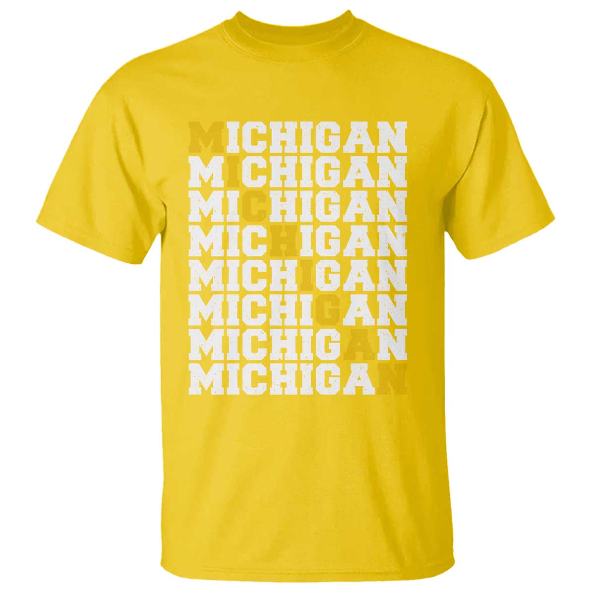 Michigan Fan T Shirt Yellow Bold Athletic Sport State Letters Game Day