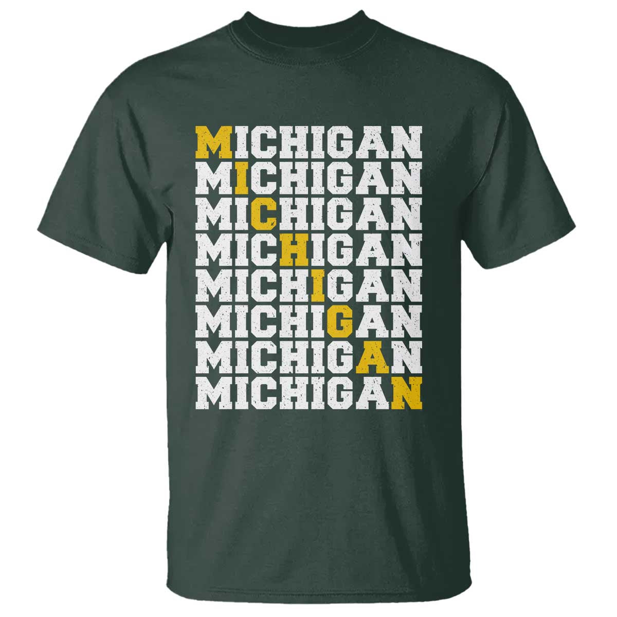 Michigan Fan T Shirt Yellow Bold Athletic Sport State Letters Game Day