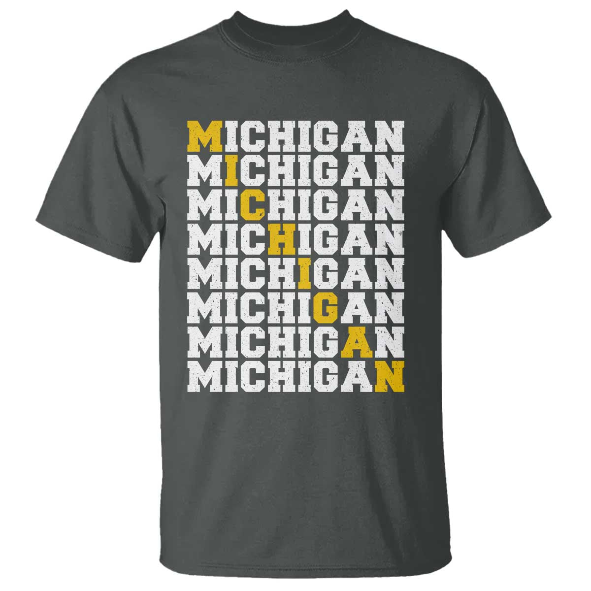 Michigan Fan T Shirt Yellow Bold Athletic Sport State Letters Game Day