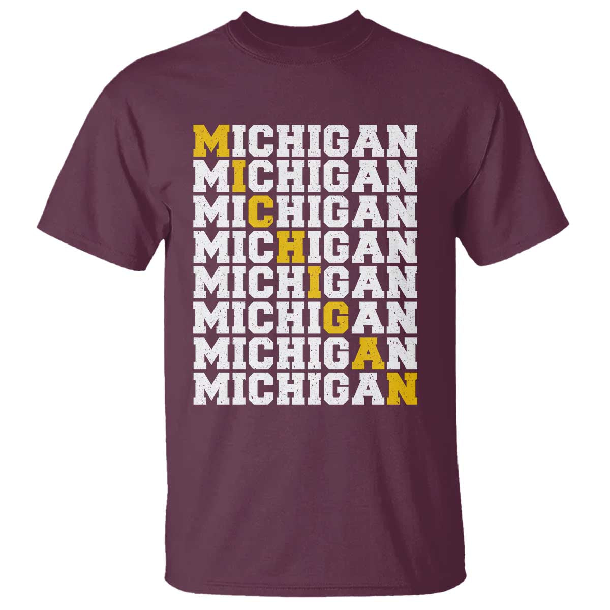 Michigan Fan T Shirt Yellow Bold Athletic Sport State Letters Game Day