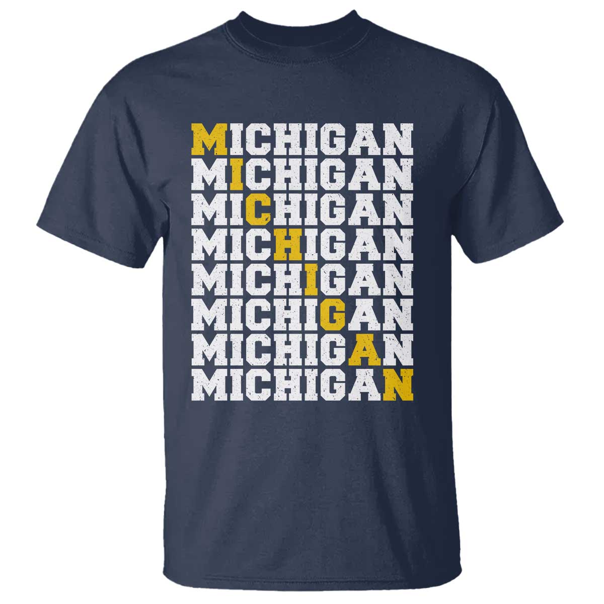 Michigan Fan T Shirt Yellow Bold Athletic Sport State Letters Game Day