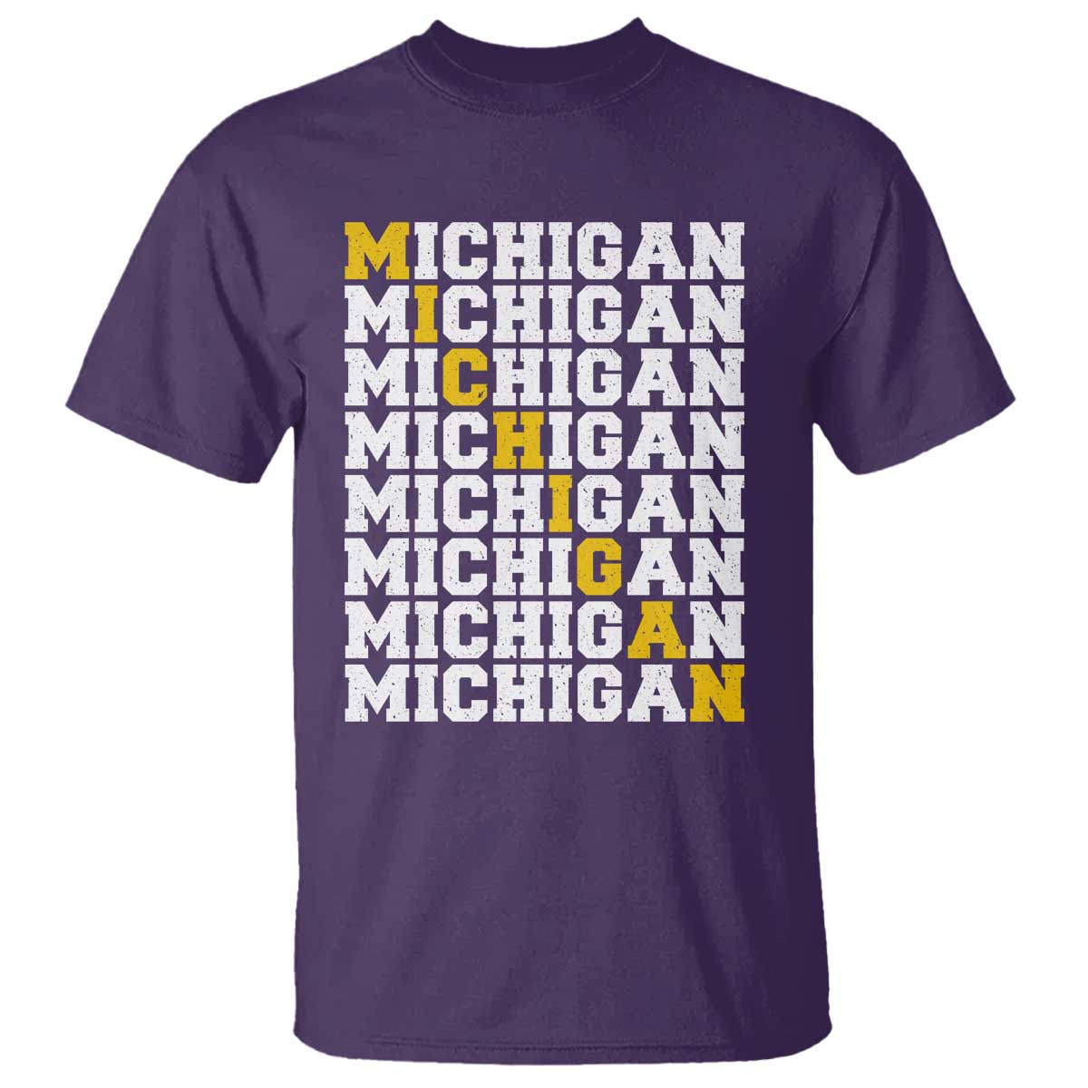 Michigan Fan T Shirt Yellow Bold Athletic Sport State Letters Game Day