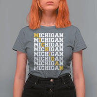 Michigan Fan T Shirt For Women Yellow Bold Athletic Sport State Letters Game Day