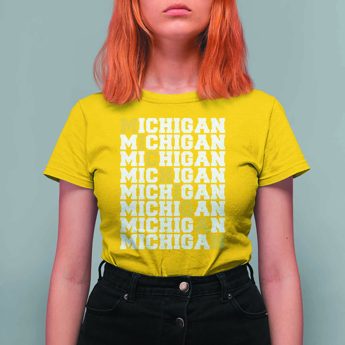 Michigan Fan T Shirt For Women Yellow Bold Athletic Sport State Letters Game Day