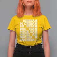 Michigan Fan T Shirt For Women Yellow Bold Athletic Sport State Letters Game Day