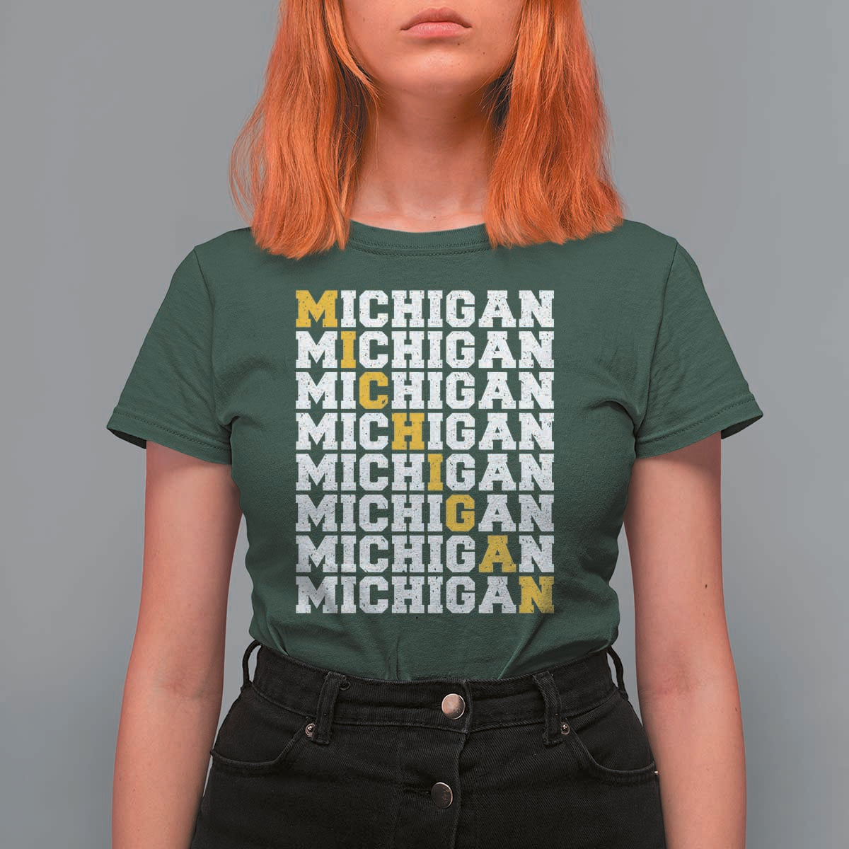 Michigan Fan T Shirt For Women Yellow Bold Athletic Sport State Letters Game Day