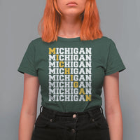 Michigan Fan T Shirt For Women Yellow Bold Athletic Sport State Letters Game Day