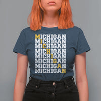 Michigan Fan T Shirt For Women Yellow Bold Athletic Sport State Letters Game Day