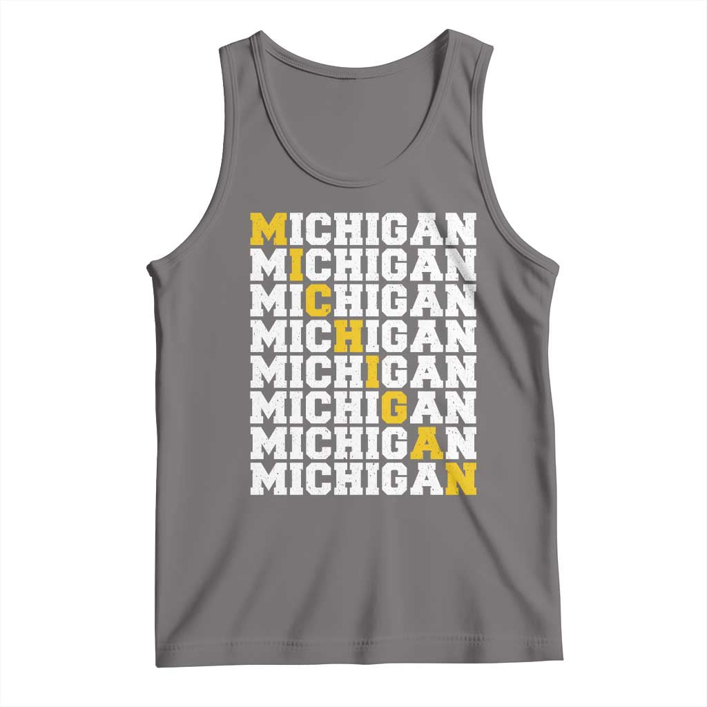 Michigan Fan Tank Top Yellow Bold Athletic Sport State Letters Game Day