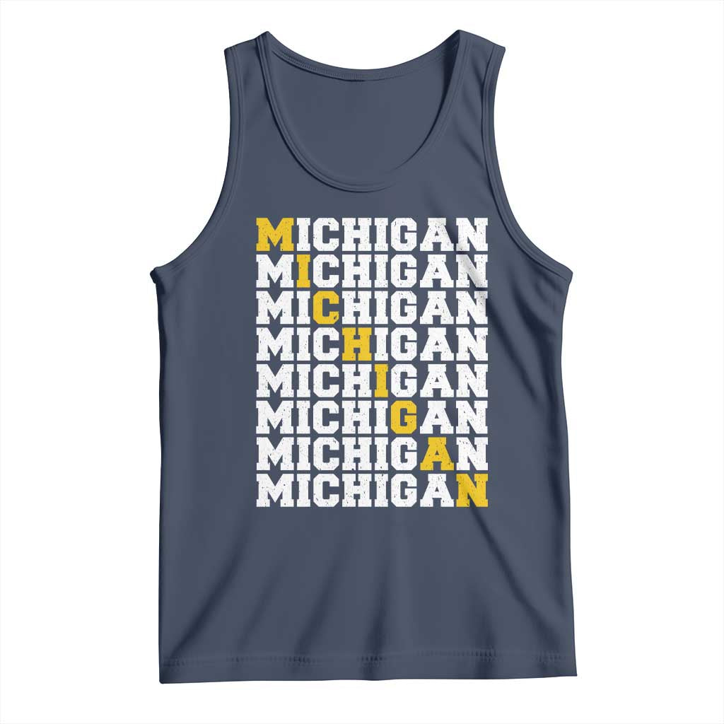 Michigan Fan Tank Top Yellow Bold Athletic Sport State Letters Game Day