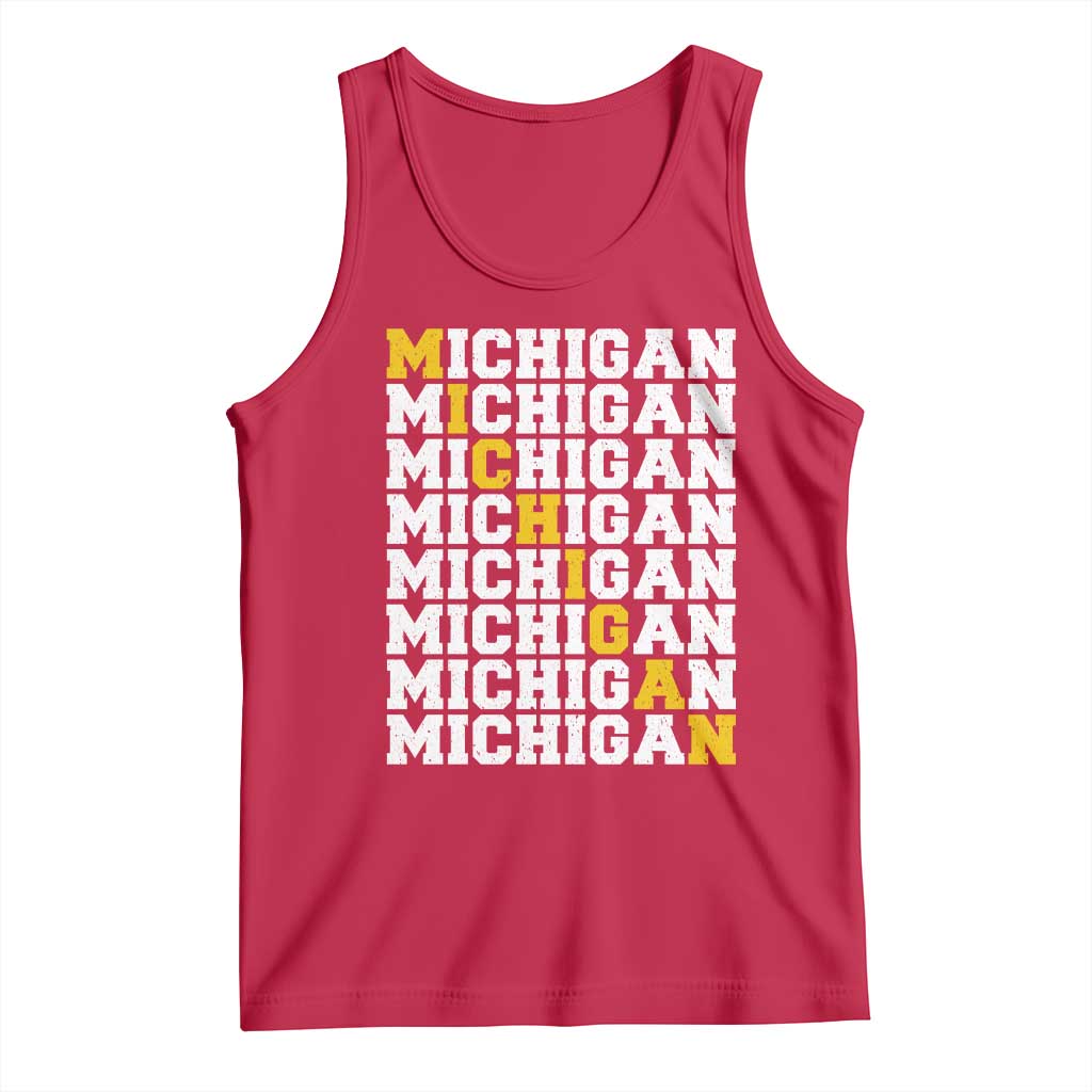 Michigan Fan Tank Top Yellow Bold Athletic Sport State Letters Game Day