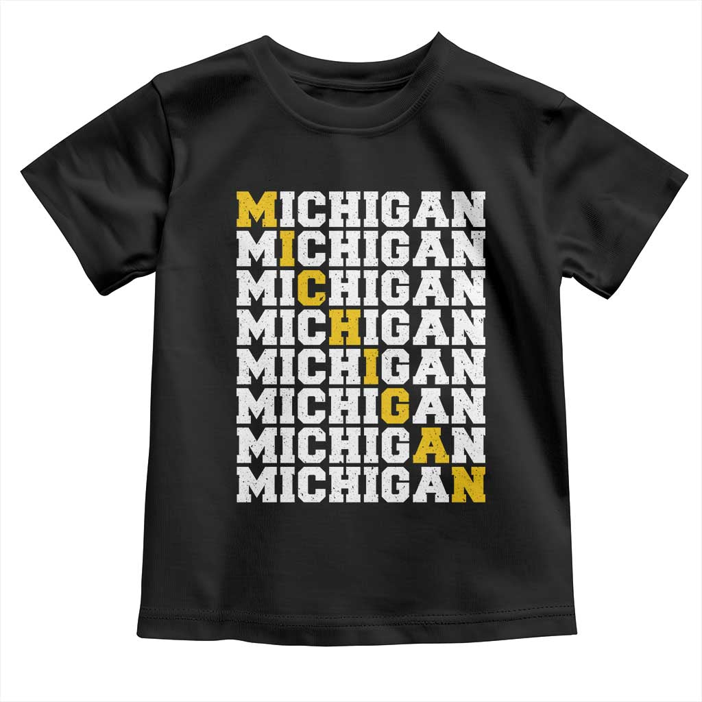 Michigan Fan Toddler T Shirt Yellow Bold Athletic Sport State Letters Game Day