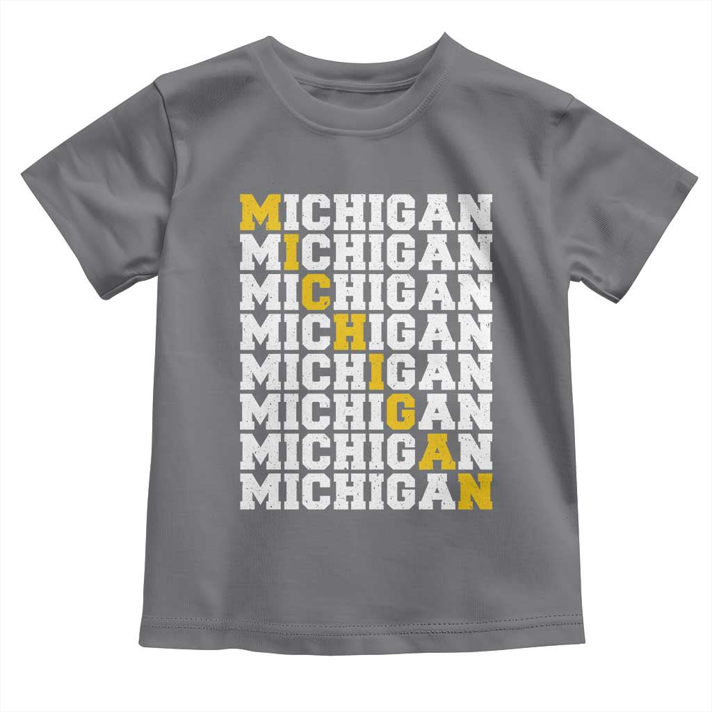 Michigan Fan Toddler T Shirt Yellow Bold Athletic Sport State Letters Game Day