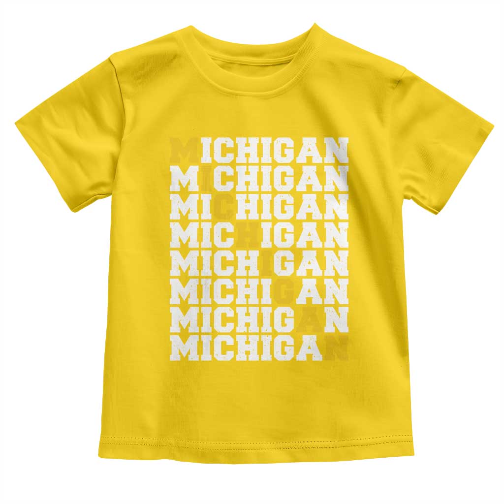Michigan Fan Toddler T Shirt Yellow Bold Athletic Sport State Letters Game Day