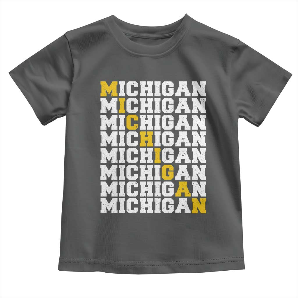 Michigan Fan Toddler T Shirt Yellow Bold Athletic Sport State Letters Game Day