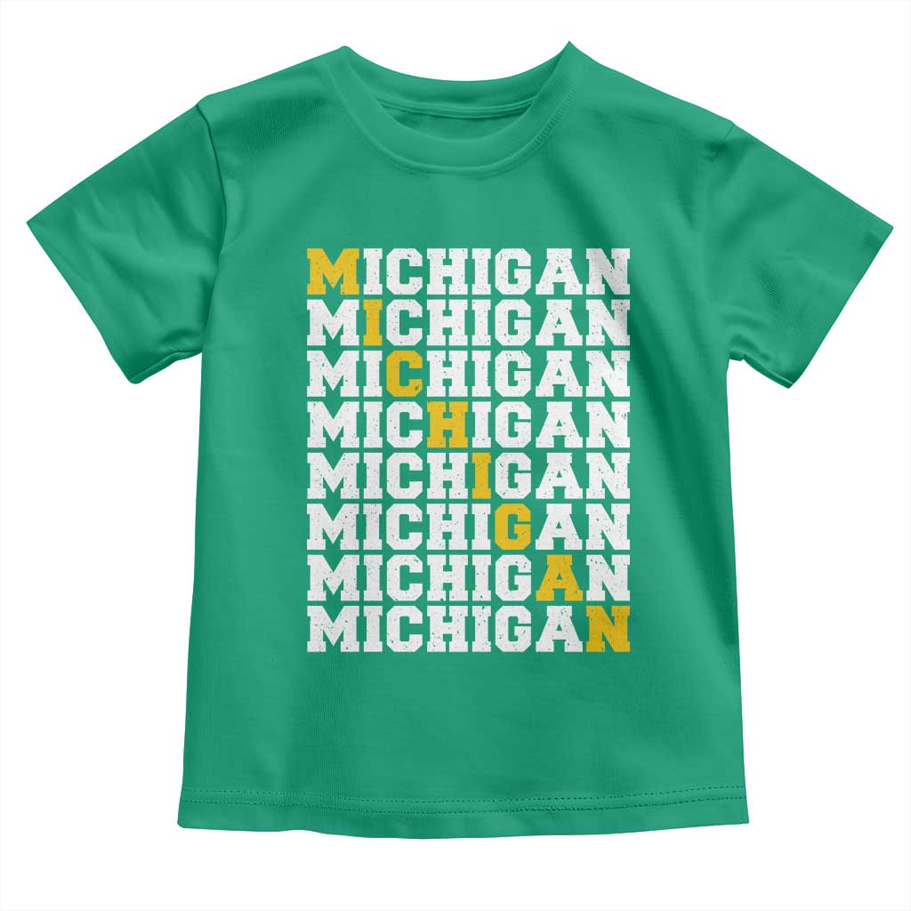 Michigan Fan Toddler T Shirt Yellow Bold Athletic Sport State Letters Game Day