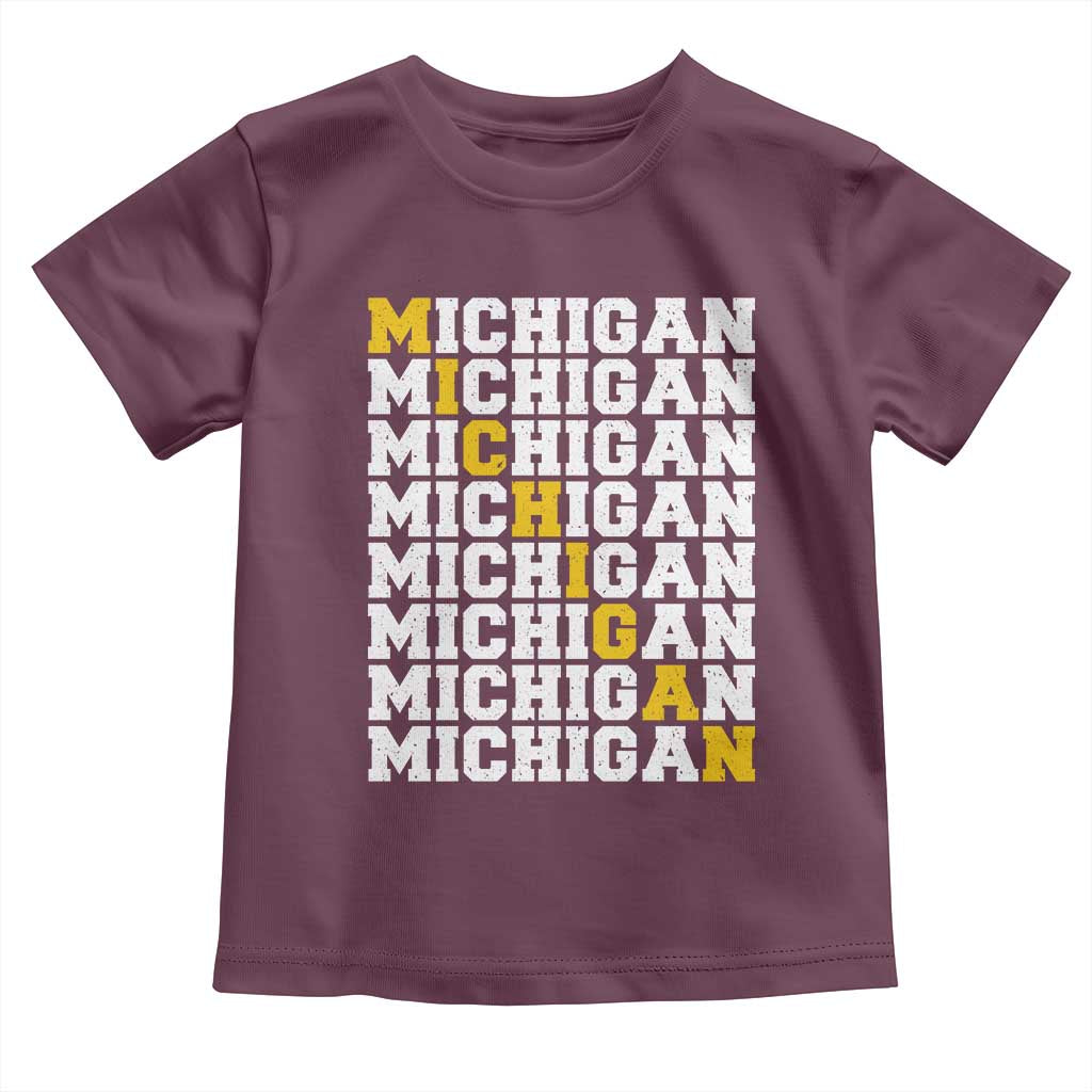 Michigan Fan Toddler T Shirt Yellow Bold Athletic Sport State Letters Game Day