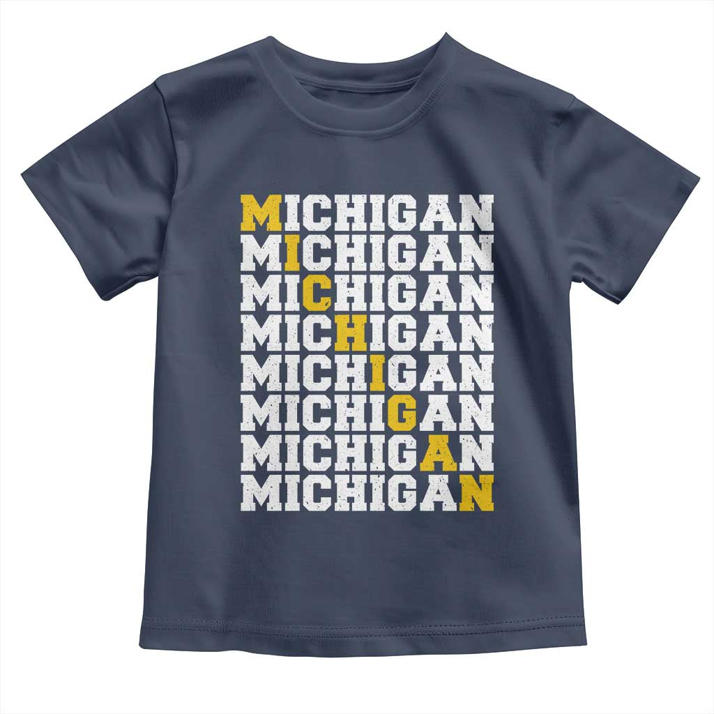 Michigan Fan Toddler T Shirt Yellow Bold Athletic Sport State Letters Game Day