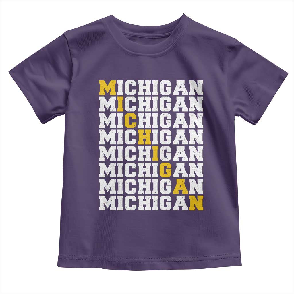 Michigan Fan Toddler T Shirt Yellow Bold Athletic Sport State Letters Game Day