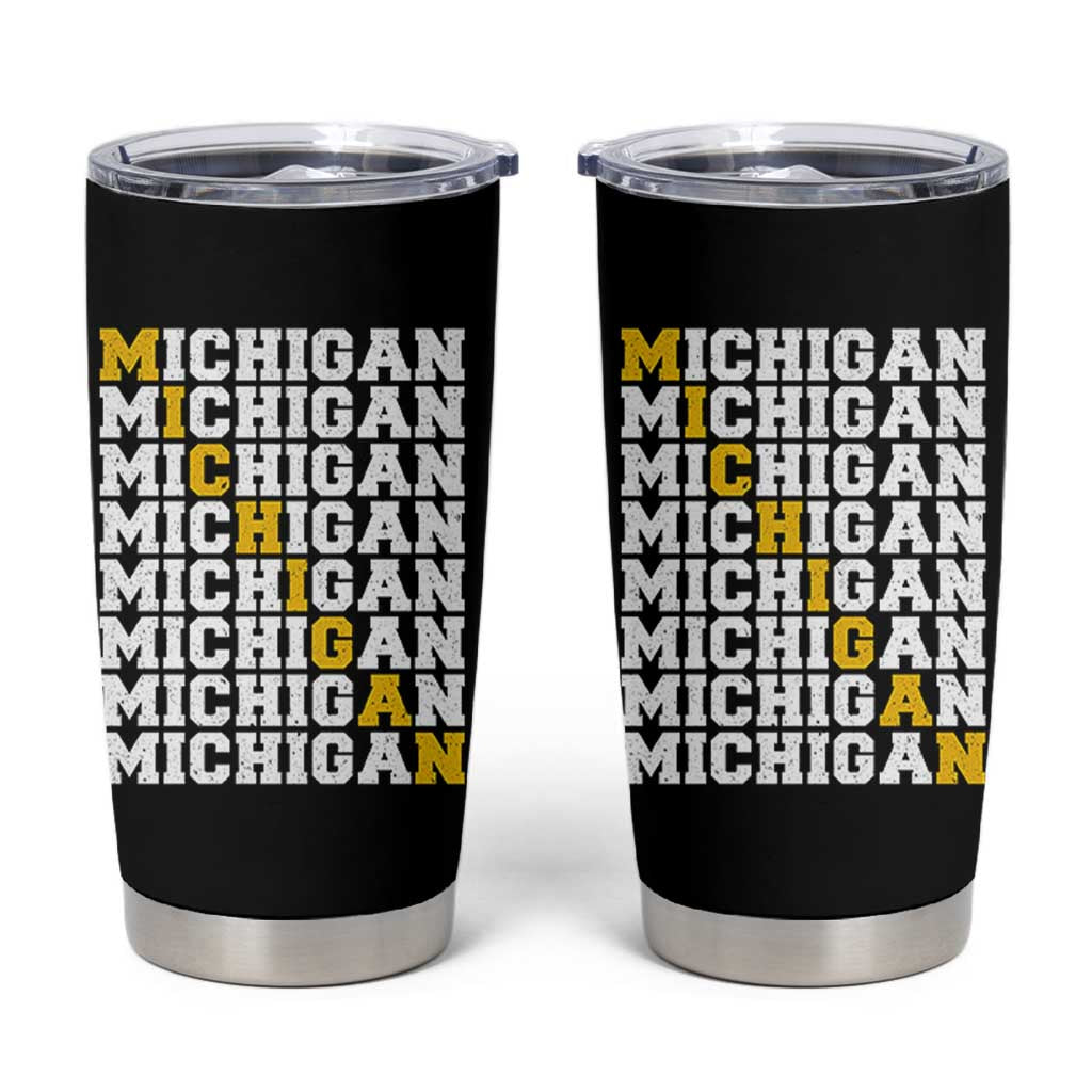 Michigan Fan Tumbler Cup Yellow Bold Athletic Sport State Letters Game Day