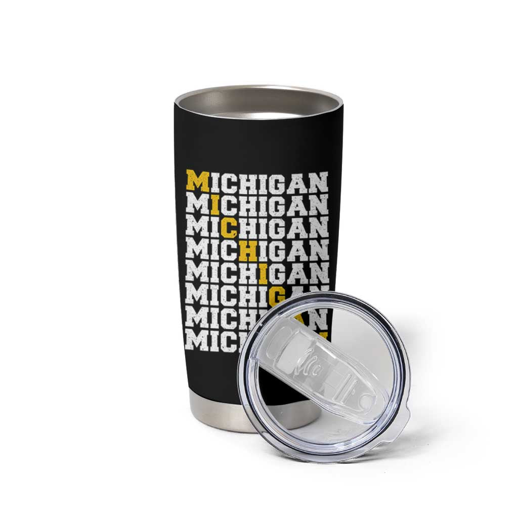 Michigan Fan Tumbler Cup Yellow Bold Athletic Sport State Letters Game Day