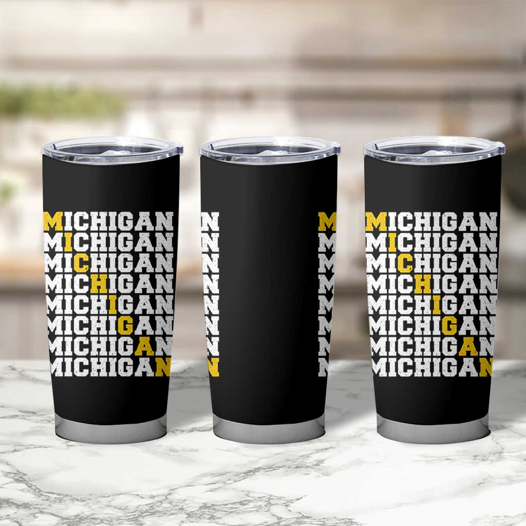 Michigan Fan Tumbler Cup Yellow Bold Athletic Sport State Letters Game Day