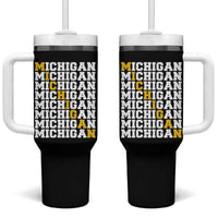 Michigan Fan Tumbler With Handle Yellow Bold Athletic Sport State Letters Game Day