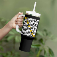 Michigan Fan Tumbler With Handle Yellow Bold Athletic Sport State Letters Game Day