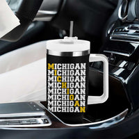 Michigan Fan Tumbler With Handle Yellow Bold Athletic Sport State Letters Game Day