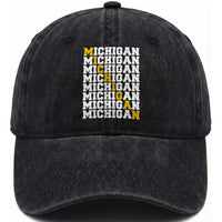 Michigan Fan Washed Cotton Baseball Cap Yellow Bold Athletic Sport State Letters Game Day