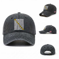 Michigan Fan Washed Cotton Baseball Cap Yellow Bold Athletic Sport State Letters Game Day