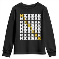 Michigan Fan Youth Sweatshirt Yellow Bold Athletic Sport State Letters Game Day