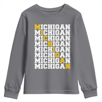 Michigan Fan Youth Sweatshirt Yellow Bold Athletic Sport State Letters Game Day