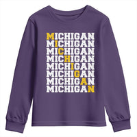 Michigan Fan Youth Sweatshirt Yellow Bold Athletic Sport State Letters Game Day