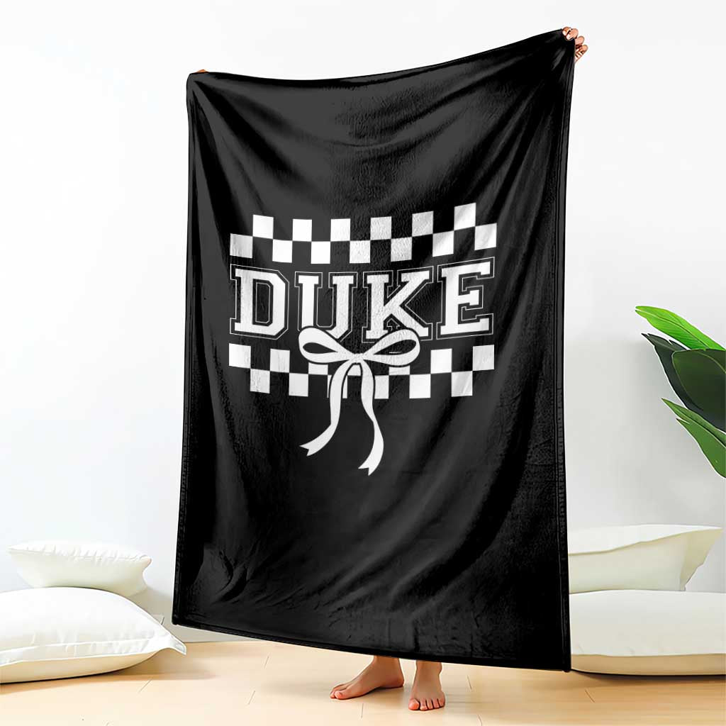 Duke Bold Letters Name Coquette Bow Checkered for Sports Fans Throw Blanket