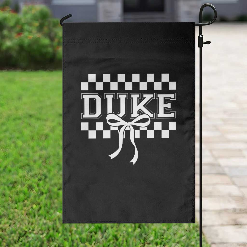 Duke Bold Letters Name Coquette Bow Checkered for Sports Fans Garden Flag